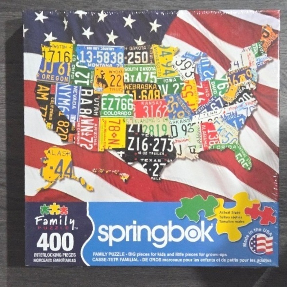 Springbok State Plates 400 Piece Family Jigsaw Puzzle USA Map License Plates NEW